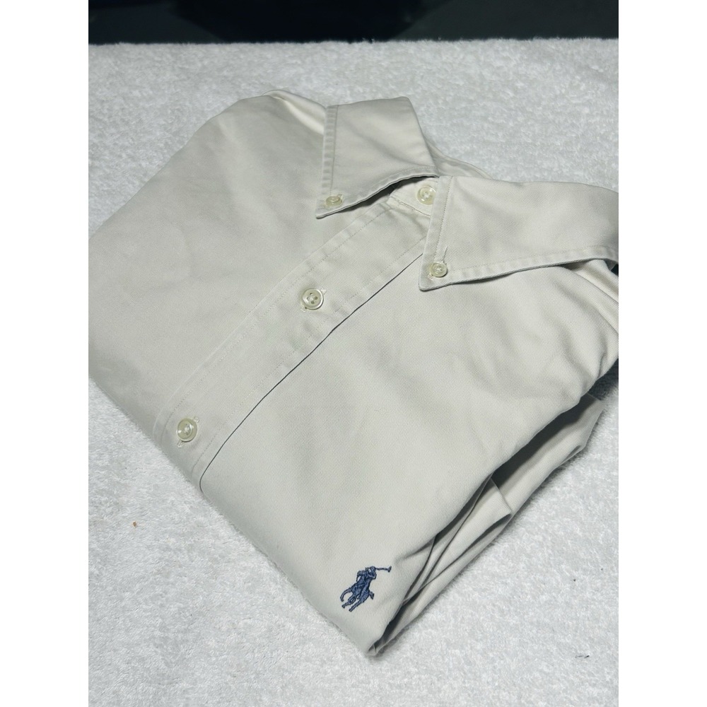 Ralph Lauren Blake Shirt Mens XL Beige Cotton Button Down Long Sleeve VINTAGE